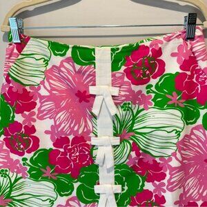 🍁 Lilly Pulitzer Floral Hawaiian Bow Mini Pencil Straight Skirt Sz 4 Pink White